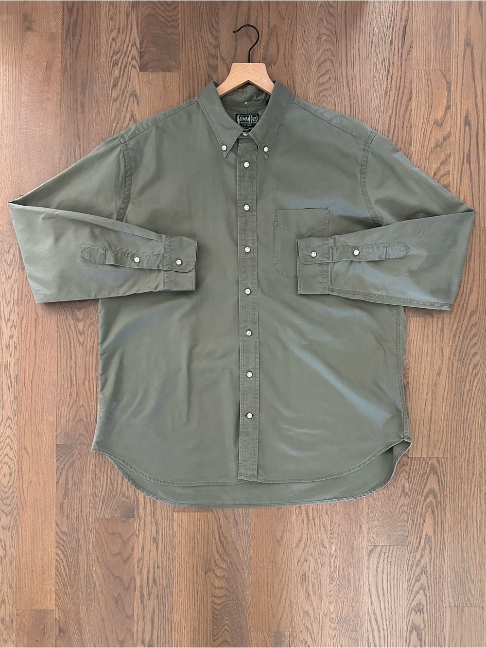 Gitman Bros. Vintage Brushed Cotton Long Sleeve Collared Shirt Olive Green XXL